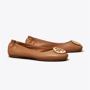 Tory Burch Royal Tan/Gold Minnie Travel Ballet Flats